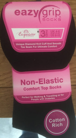 Diabetic Ladies Easy Grip Black Comfort Top Socks Non-Elastic 1x3 Pairs UK size 4-8 free post uk